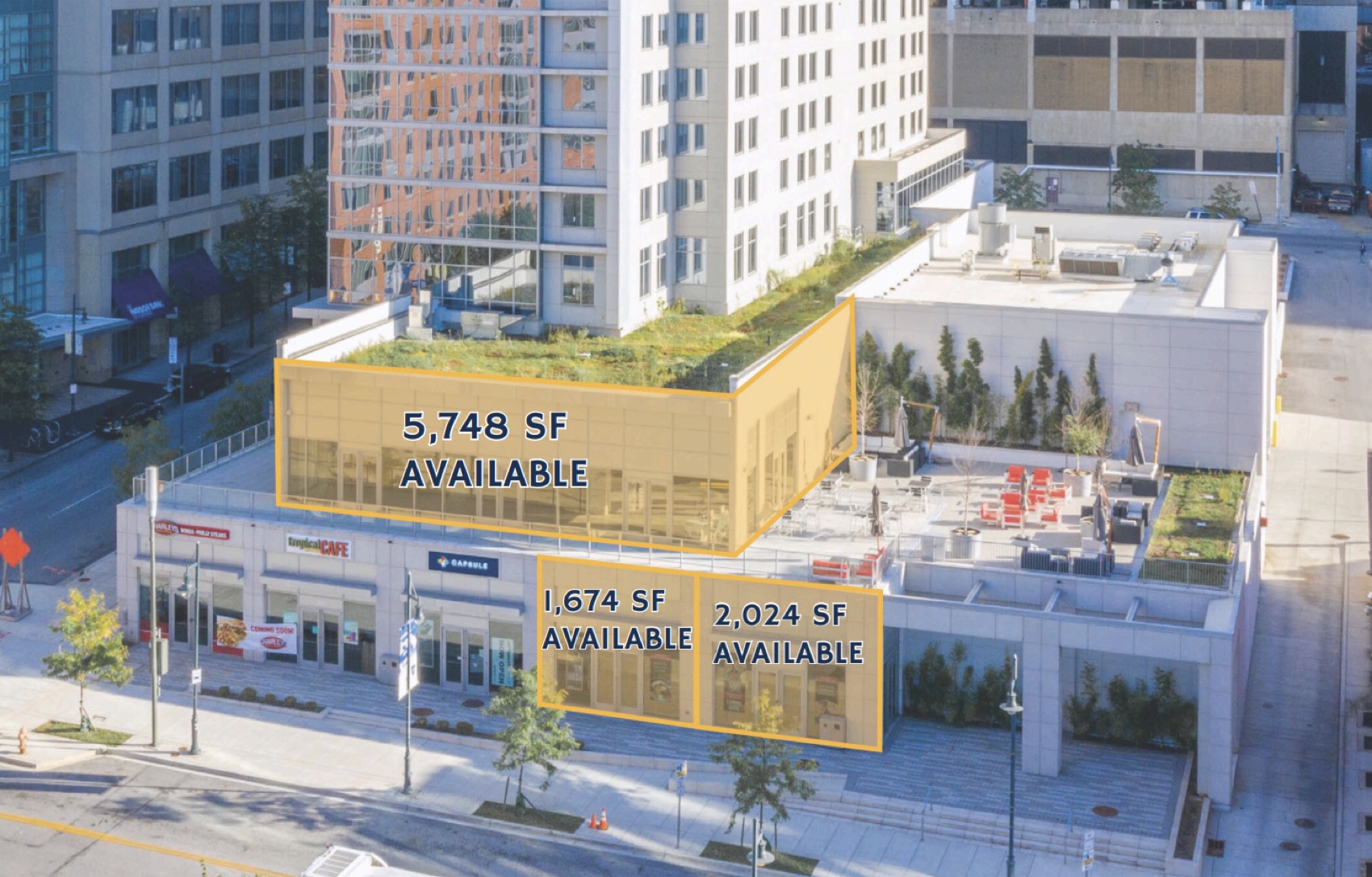 800 North Wolfe Street with retail spaces marked on Renaud’s property image